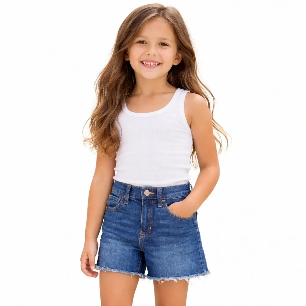 Old Navy Girls Denim Shorts High Rise Adjustable Waist Frayed Hem 12